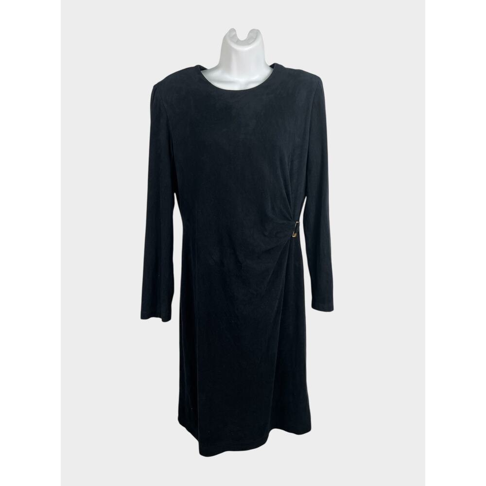 David Warren New York Black Faux Suede Dress Long Sleeve‎ Knee Length Size 10